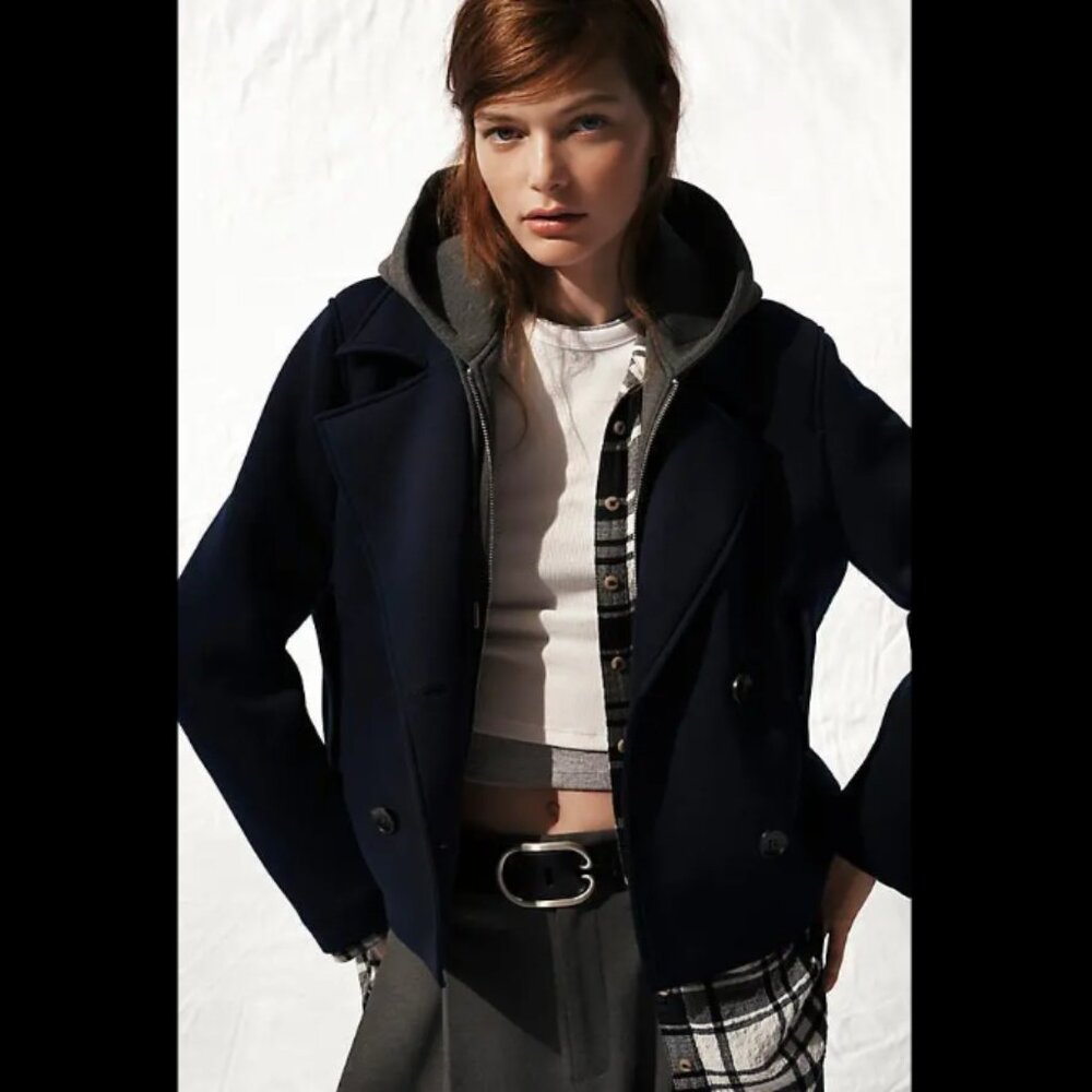 New maeve  twofer hooded peacoat jacket - blue